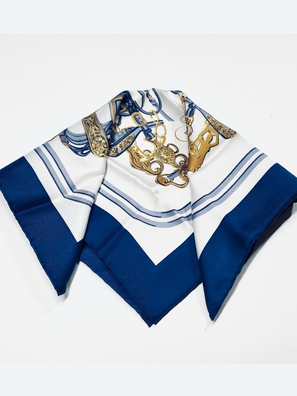 Hermès—“Brides de Gala” Navy Silk Scarf, Vintage - Picture 7 of 9